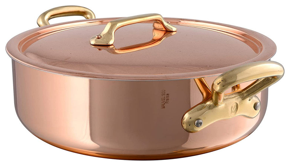 Mauviel M''200 B 2mm Copper Rondeau With Lid & Brass Handles, 3.2-qt
