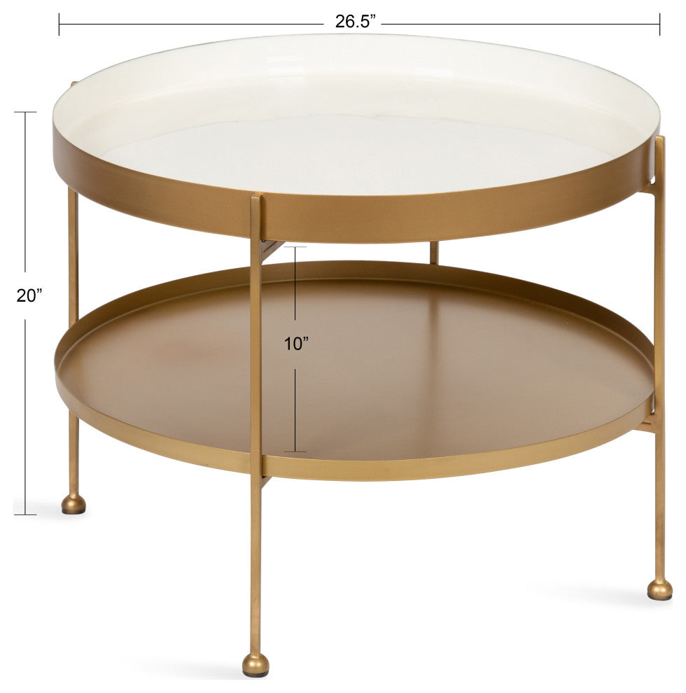 Nira Metal Coffee Table, White/Gold 26" Diameter