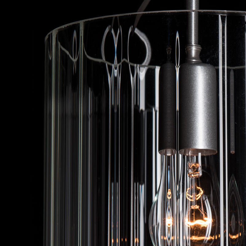 Bow Tall Mini Pendant, Vintage Platinum Finish, Clear Fluted Glass