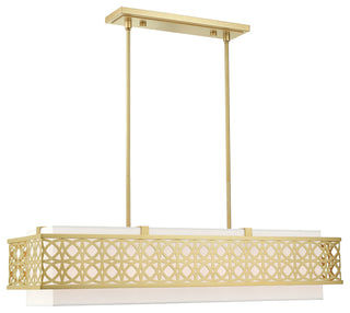 Soft Gold Fretwork, Ornamental, Transitional, Sophisticated Linear Chandelier