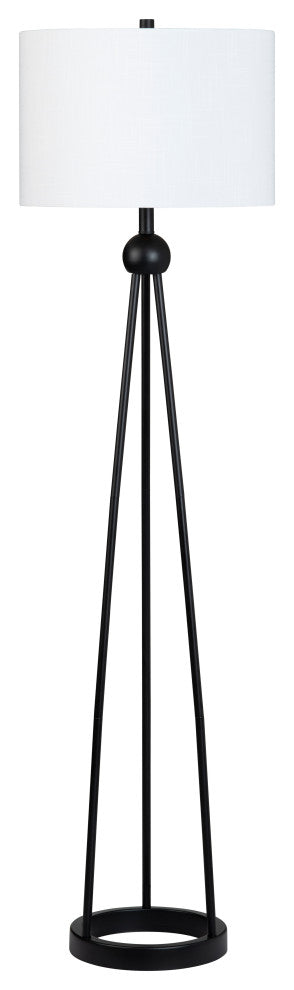 59.5" Black Metal Floor Lamp With White Drum Shade