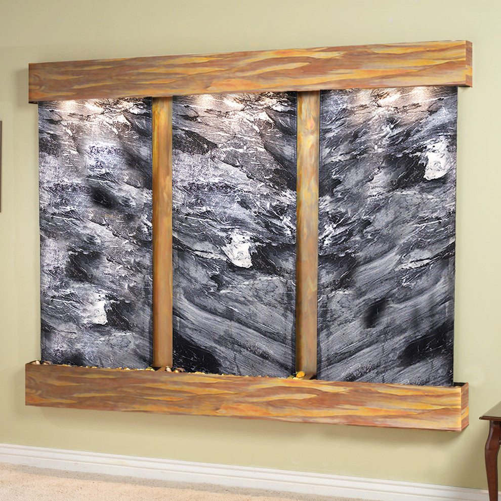 Deep Creek Falls Fountain, Black Marble, Rustic Copper, Square