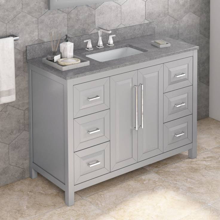 Cade Transitional 48" Grey Bathroom Vanity, Steel Grey Cultured Marble Vanity To