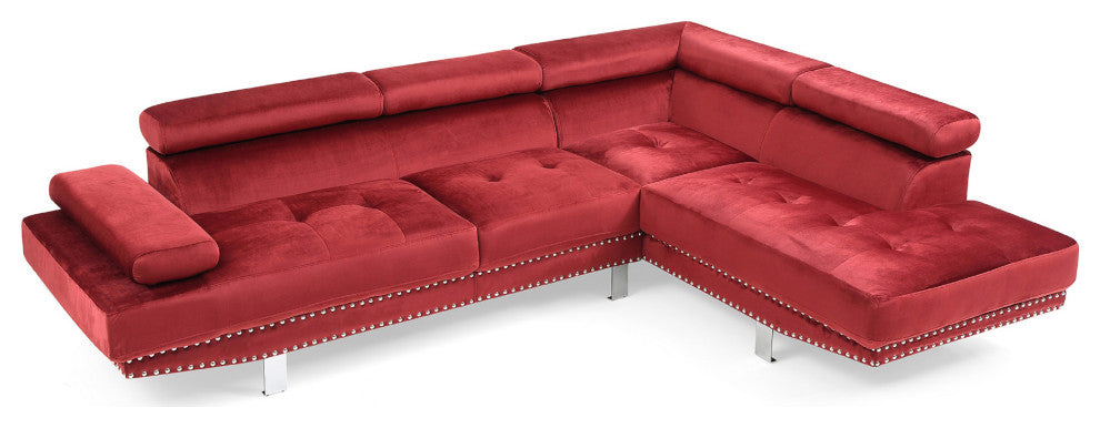 Derek 109" W 2 Piece Velvet L Shape Sectional Sofa, Cherry