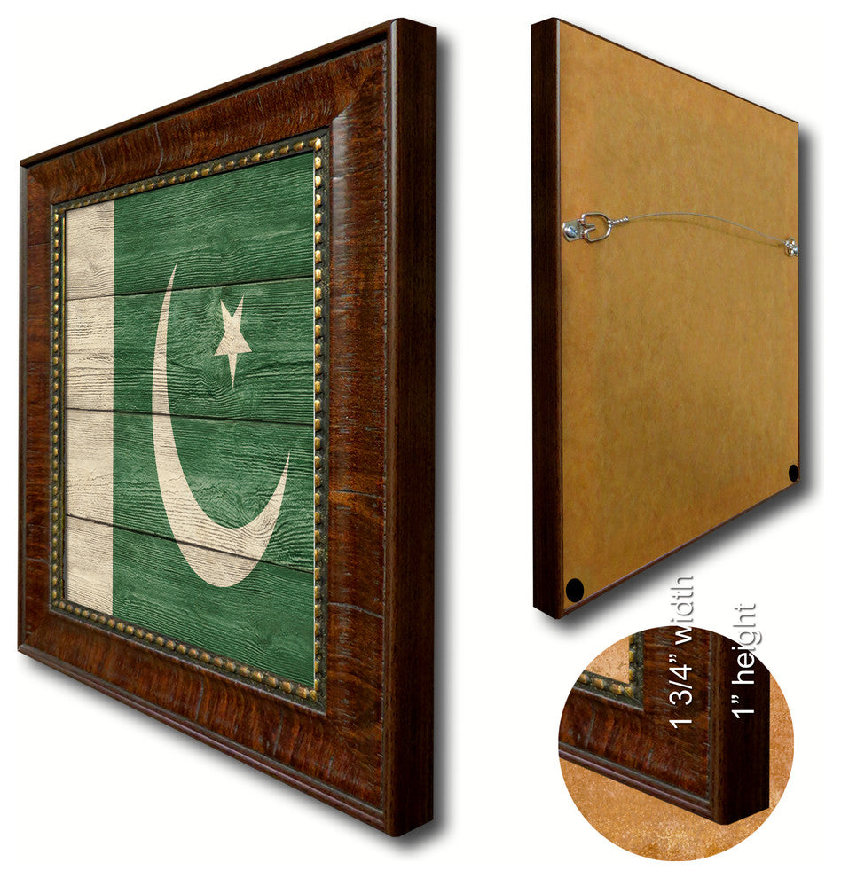 Pakistan Country Textured Flag Print With Brown Gold Frame, 15"X21"