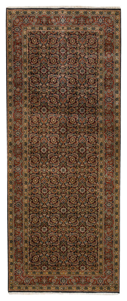 Blue Herati Wool and Silk 175 KPSI Hand Knotted Gallery Runner Rug, 4'0" x 10'1"