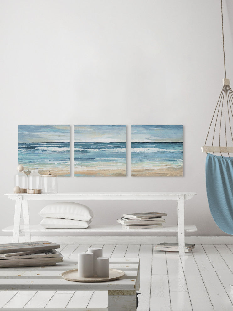 Blue Waves Triptych, 54"x18"
