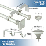 Square Urn Adjustable Double Curtain Rod Set, 5/8", Pewter, 48"-84"