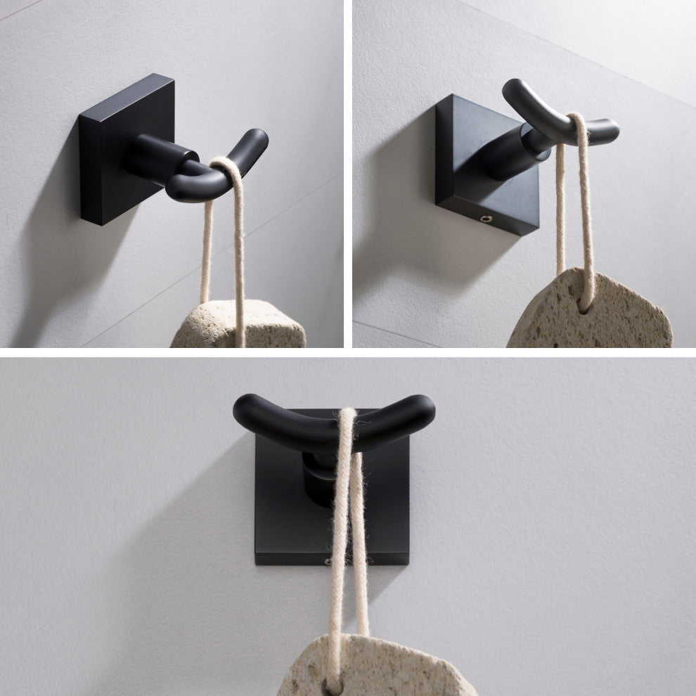 Ventus Bathroom Robe and Towel Double Hook, Black