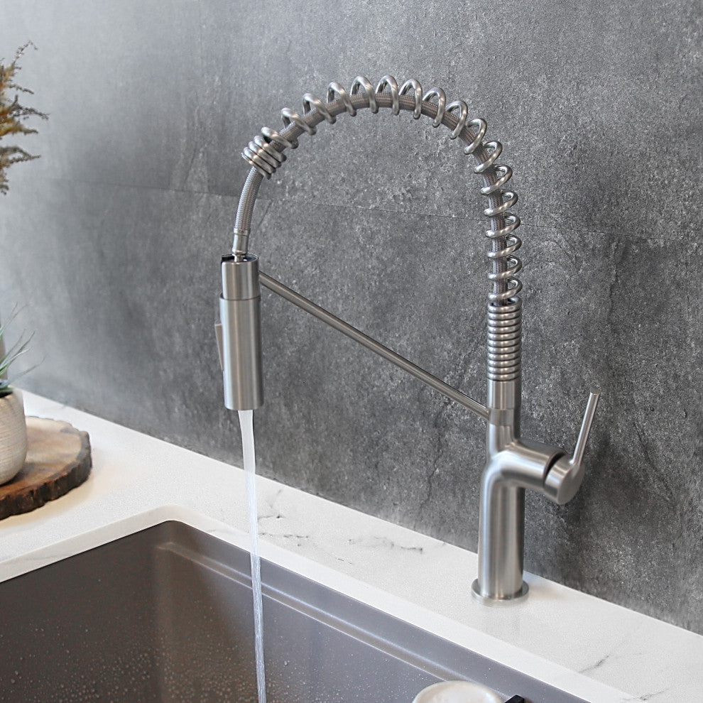 STYLISH Single Handle Pull-Down Dual Mode Kitchen Faucet Stainless Steel Brushed
