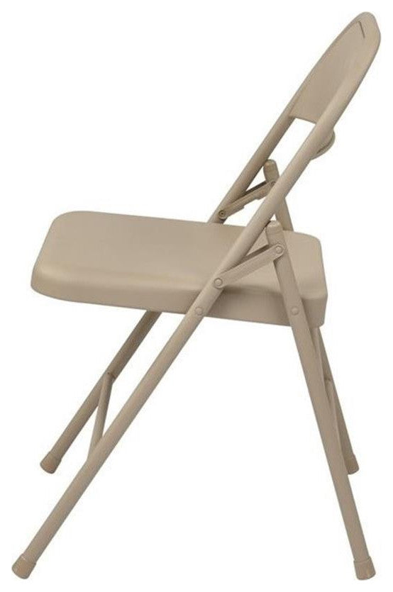 Tan Beige Folding Chair with Metal Seat and Back