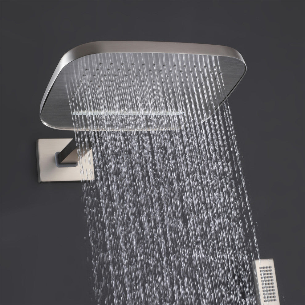 Thermostatic Rain Shower System with Hand Shower-Includes Rough-in Valve, Brushed Nickel