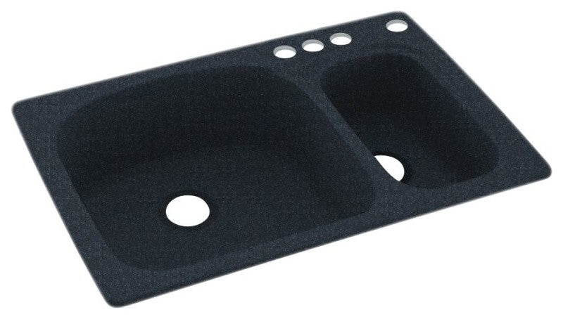 Swan 33x22x9 Solid Surface Kitchen Sink, 4-Hole, Black Galaxy