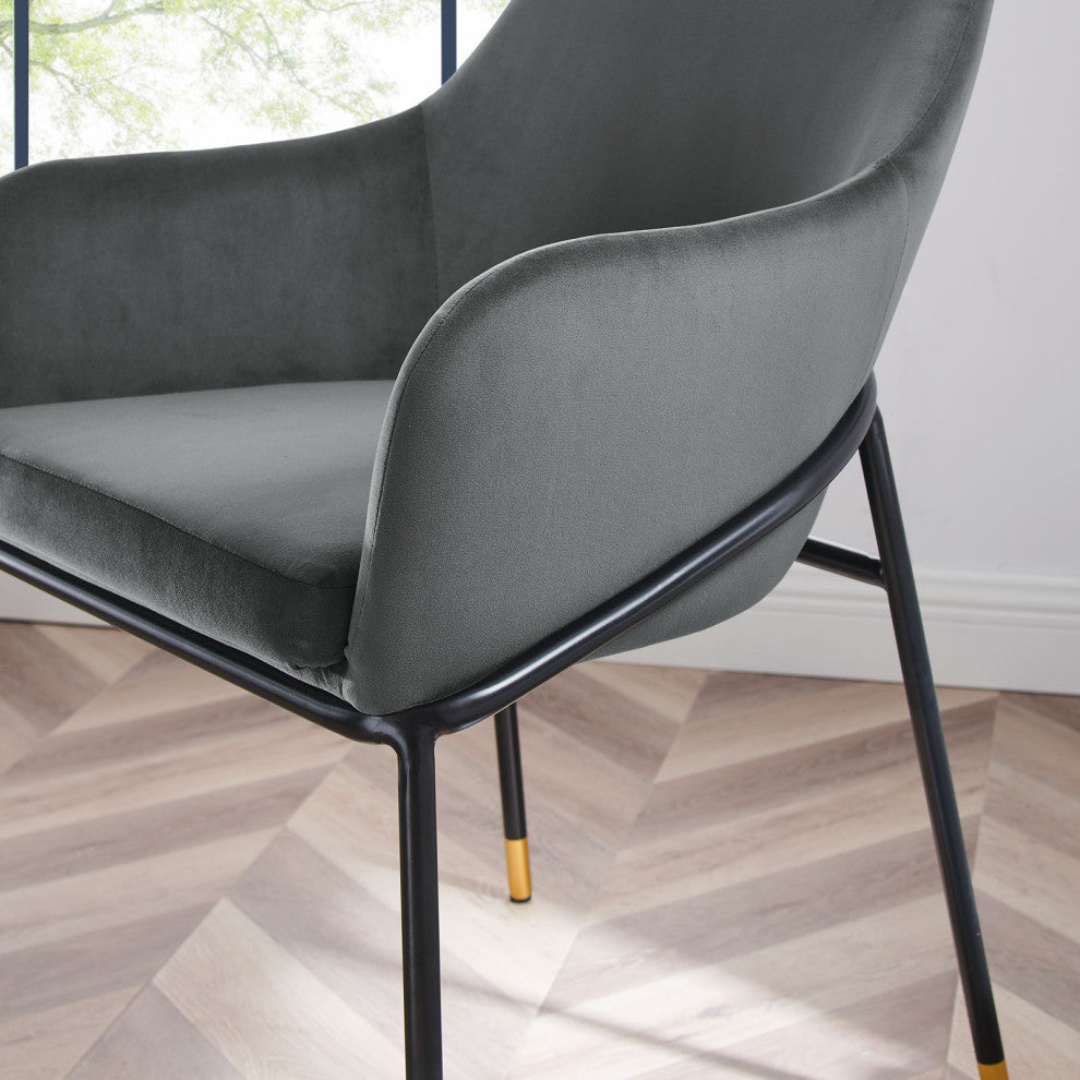Dining Chair, Set of 2, Black Gray, Velvet, Modern Cafe Bistro Hospitality