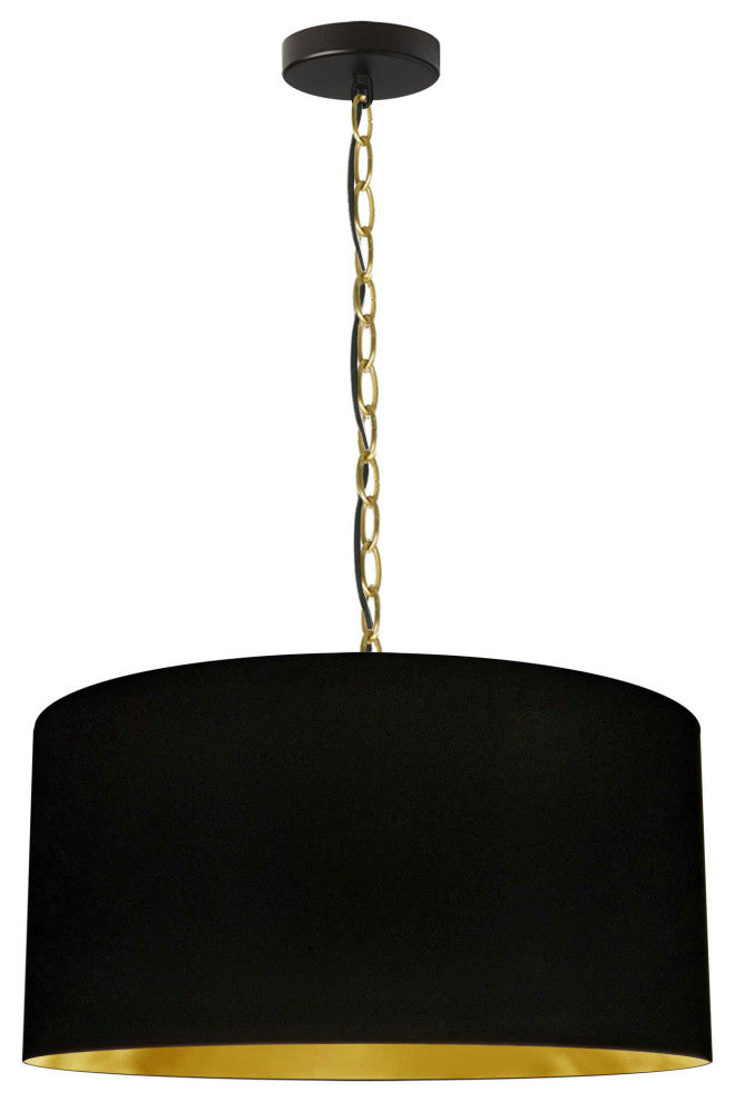 1 Light Medium Braxton Aged Brass Pendant w/ Black/Gold Shade