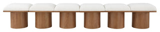 Pavilion Boucle Fabric Upholstered 6-Piece Modular Bench, Cream, Walnut Finish
