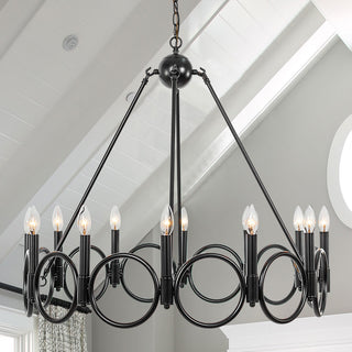 12 Light Wagon Wheel Candle Style Chandelier, Classic Black