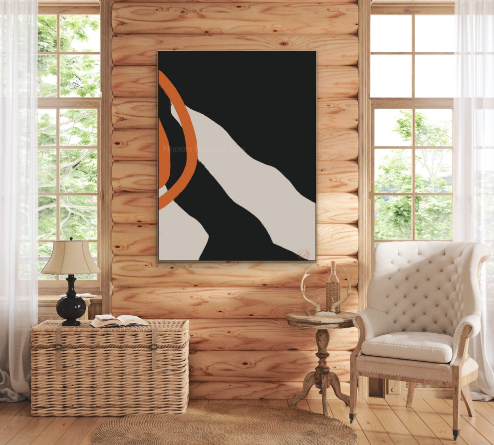 60x40" Minimal white black Wall Art Large Modern Painting Minimal white decor