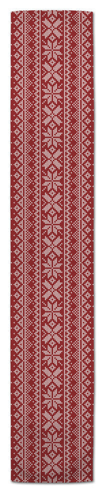 Red Knitted Snowflake Pattern Table Runner, 16"x90"