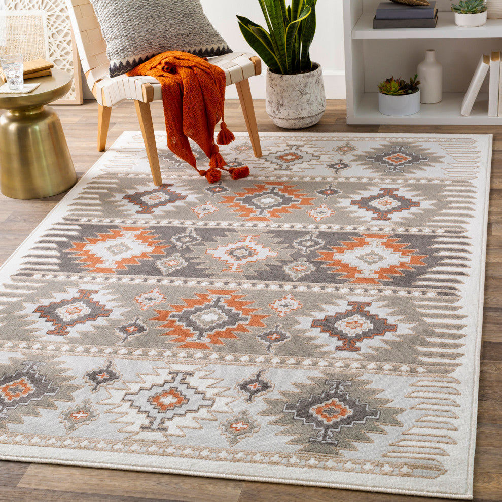 Surya Skagen SKG-2303 7'10"x10'2" Rug, Gray/Silver Gray/Terracotta/Tan/White