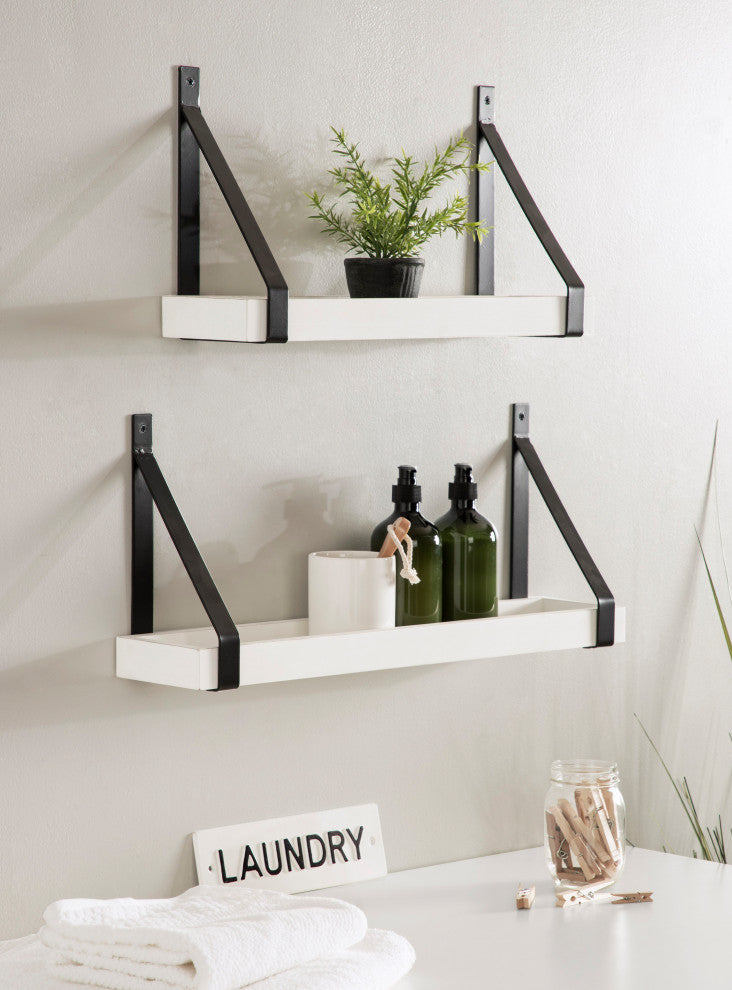 Sudbury Wood and Metal Wall Shelf Set, White/Black 2 Piece