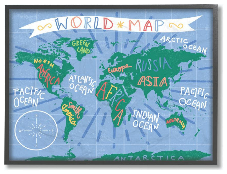 Kids World Map Colorful Nursery Design, 11"x14"