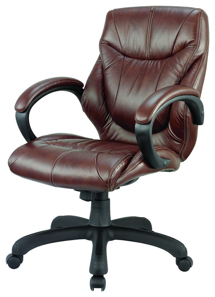 Genuine Leather Middle Back Executive Chair, Chocolate Brown Classic Design