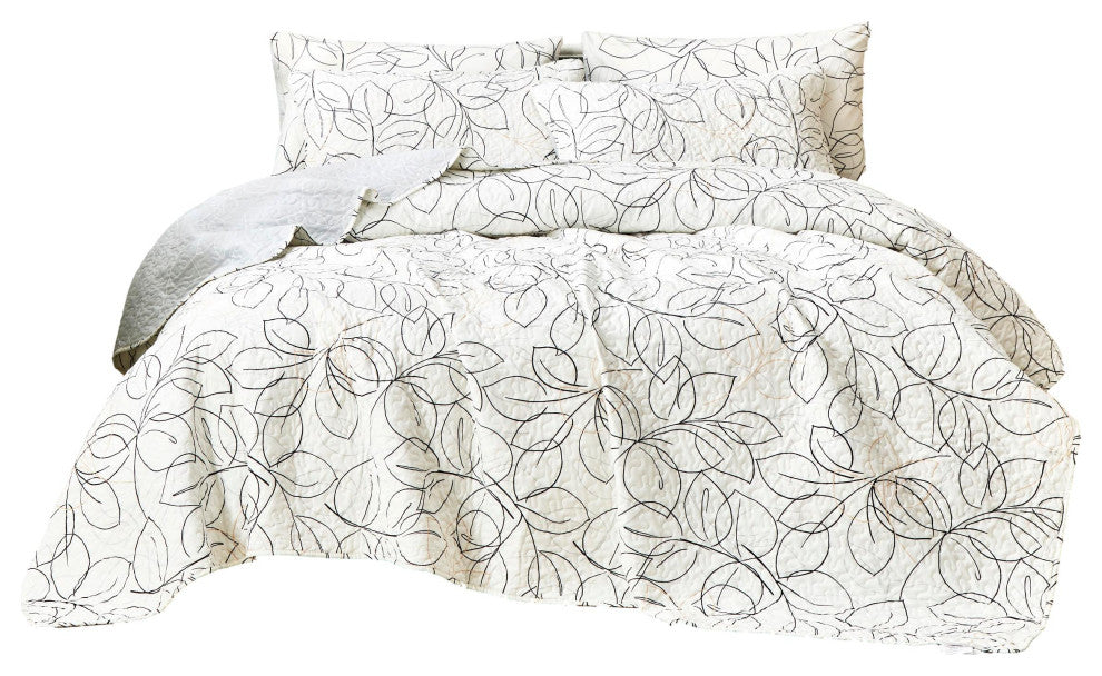 Tache Modern Leaf Foliage Abstract Quilt Set, Full