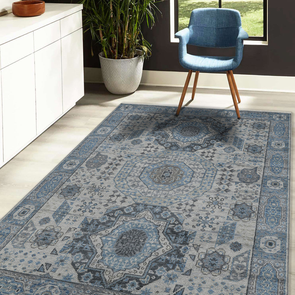 Divine Toluca Area Rug, Blue, 9' x 12', Bordered