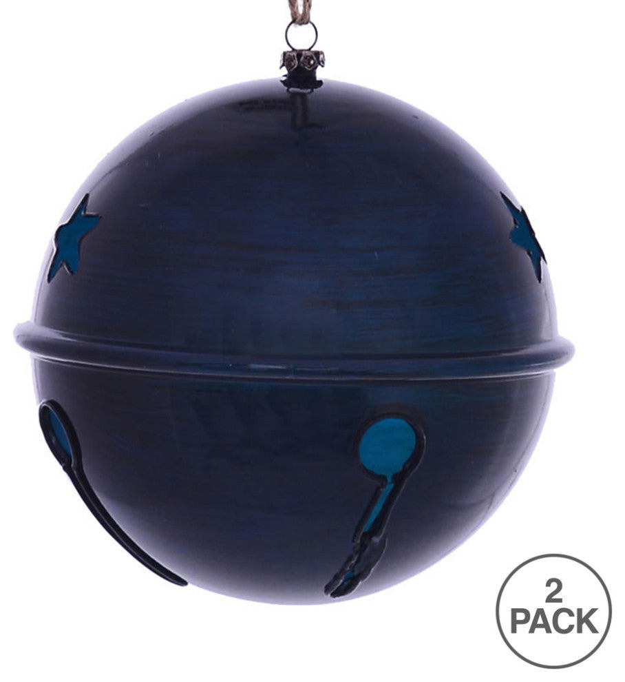 Vickerman Mc198331 6" Midnight Blue Wood Bell Christmas Ornament, Pack of 2