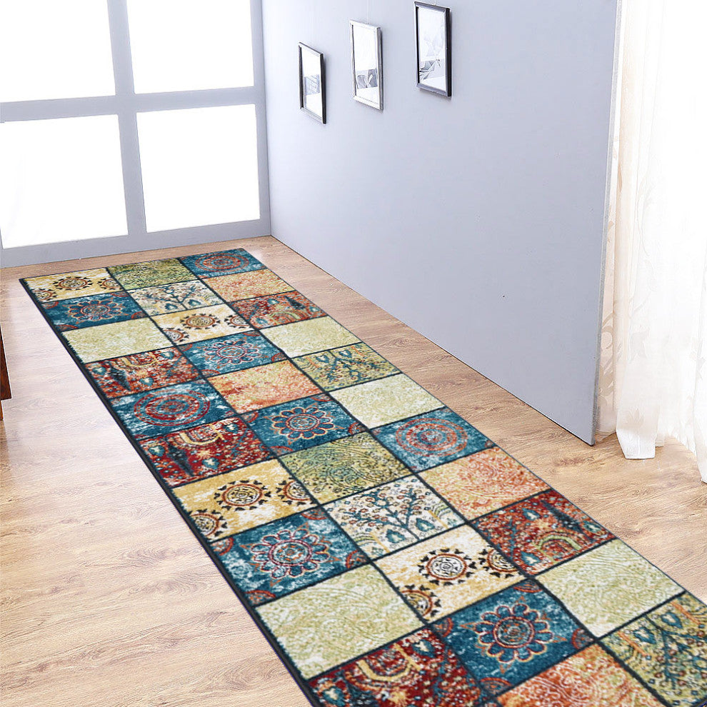 MACHINE MADE HEATSET POLYPROPYLENE AREA RUGS -Multicolor,Contemporary Design, [Runner] 3'2''x10'