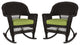 Jeco Rocker Wicker Chair in Espresso with Green Cushion (Set of 2)