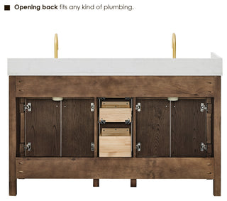 Cerrito Bathroom Vanity, Brown Brushed Oak, 60" Single, With Mirror