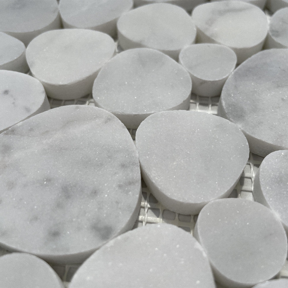 White Carrara Venato Carrera Marble Heart Bubble Mosaic Tile Honed, 1 sheet