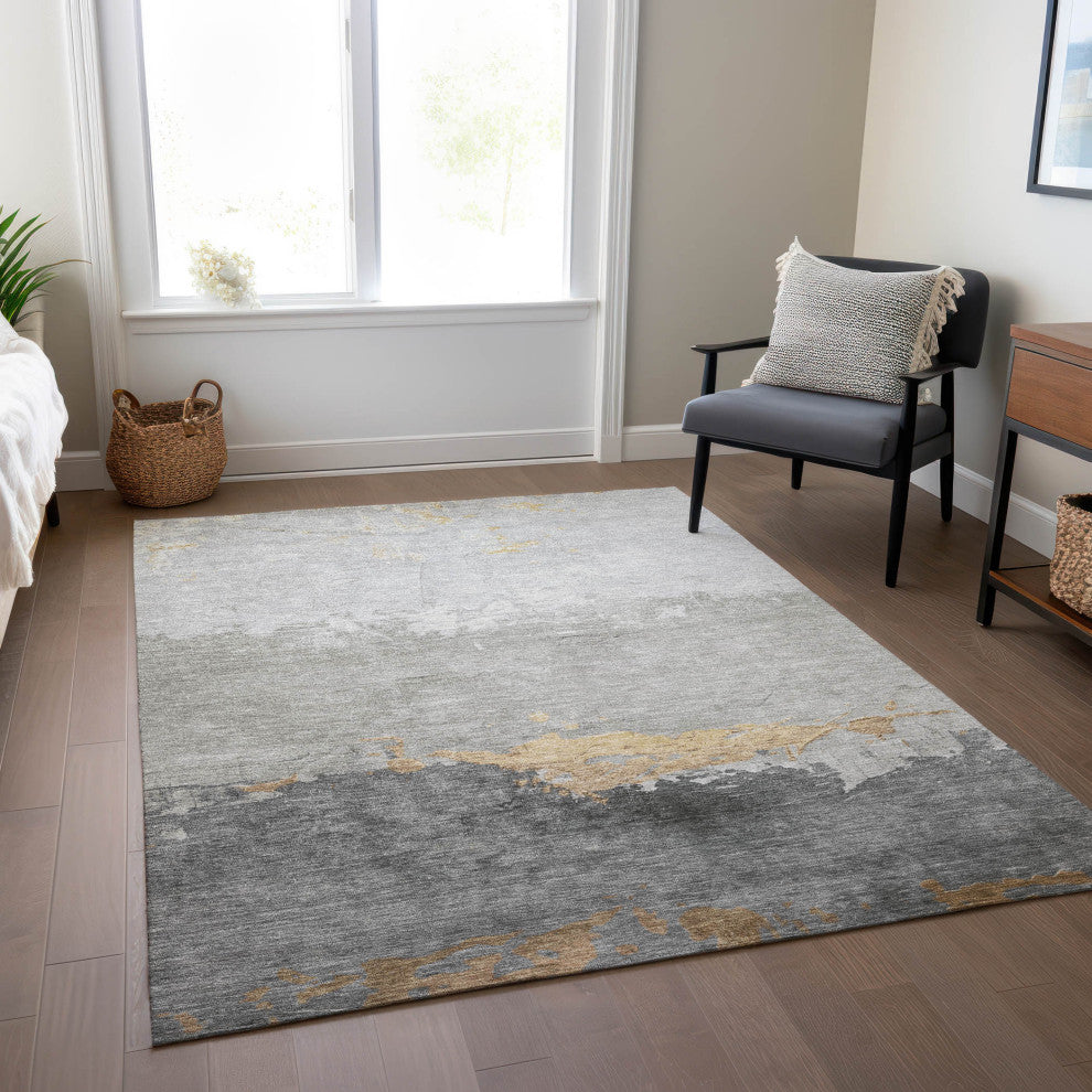 Machine Washable Indoor/Outdoor Chantille ACN1885 Gold 9' x 12' Rug