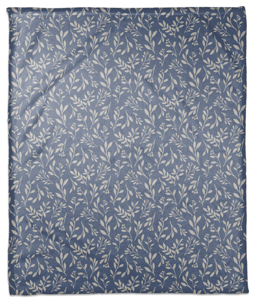 Navy Delicate Floral 50 x 60 Coral Fleece Blanket