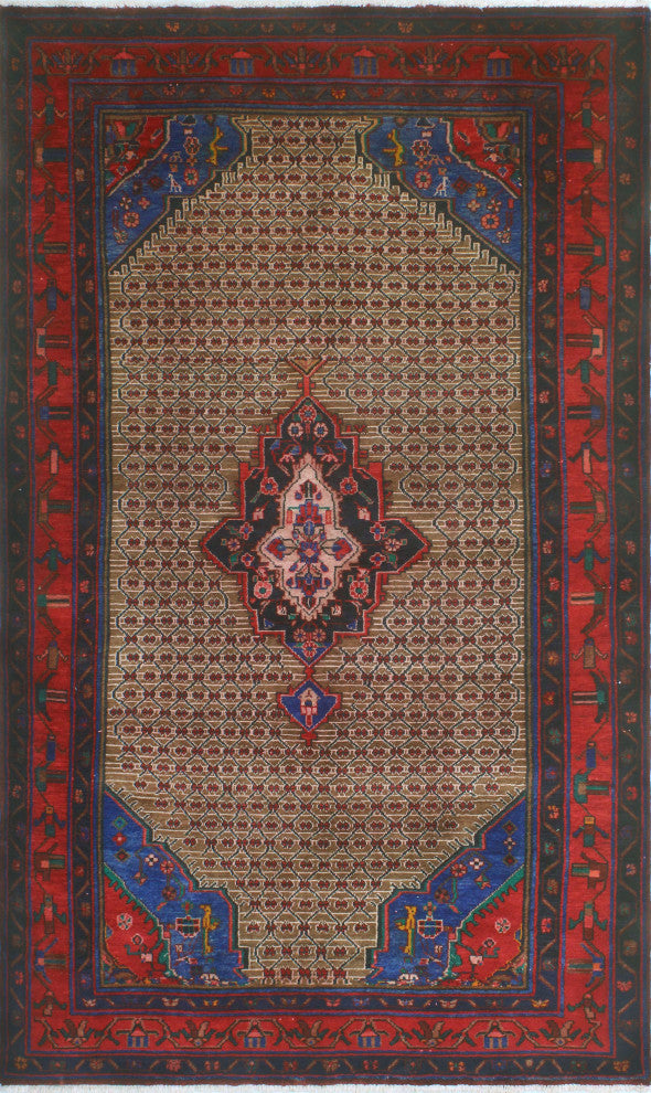 Fine Vintage Distressed Anusheh Beige/Red Rug, 5'0x9'0