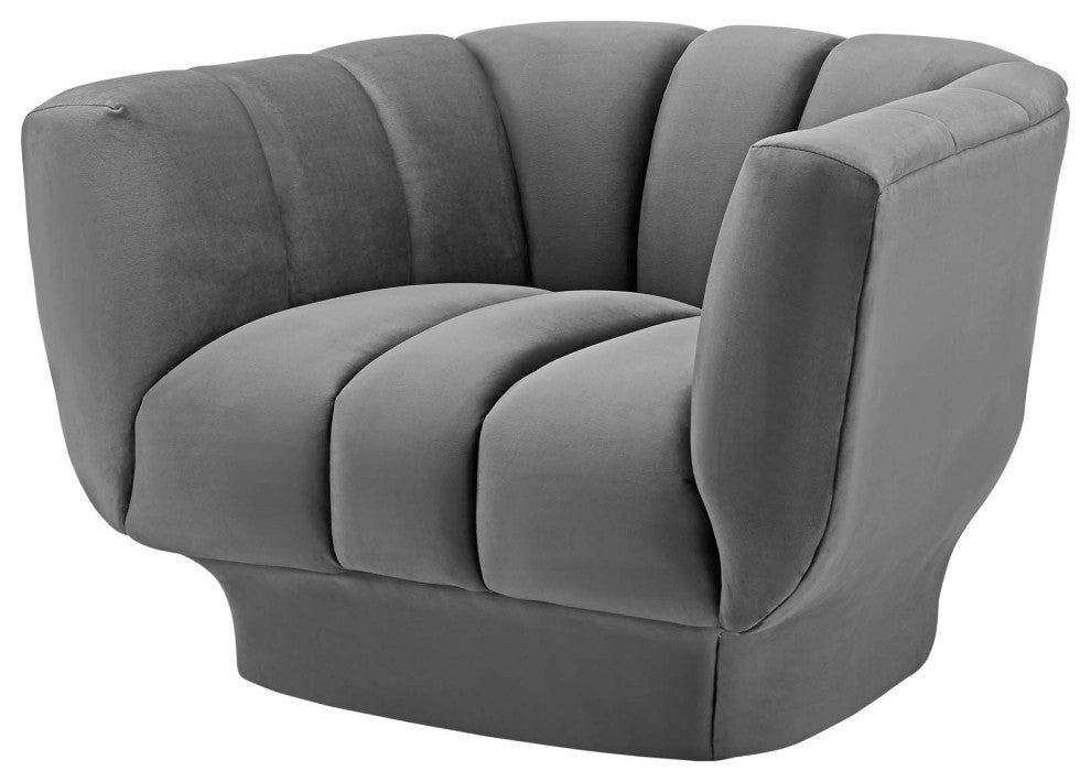 Tufted Armchair and Sofa Set, Velvet, Gray, Modern, Lounge Hospitality