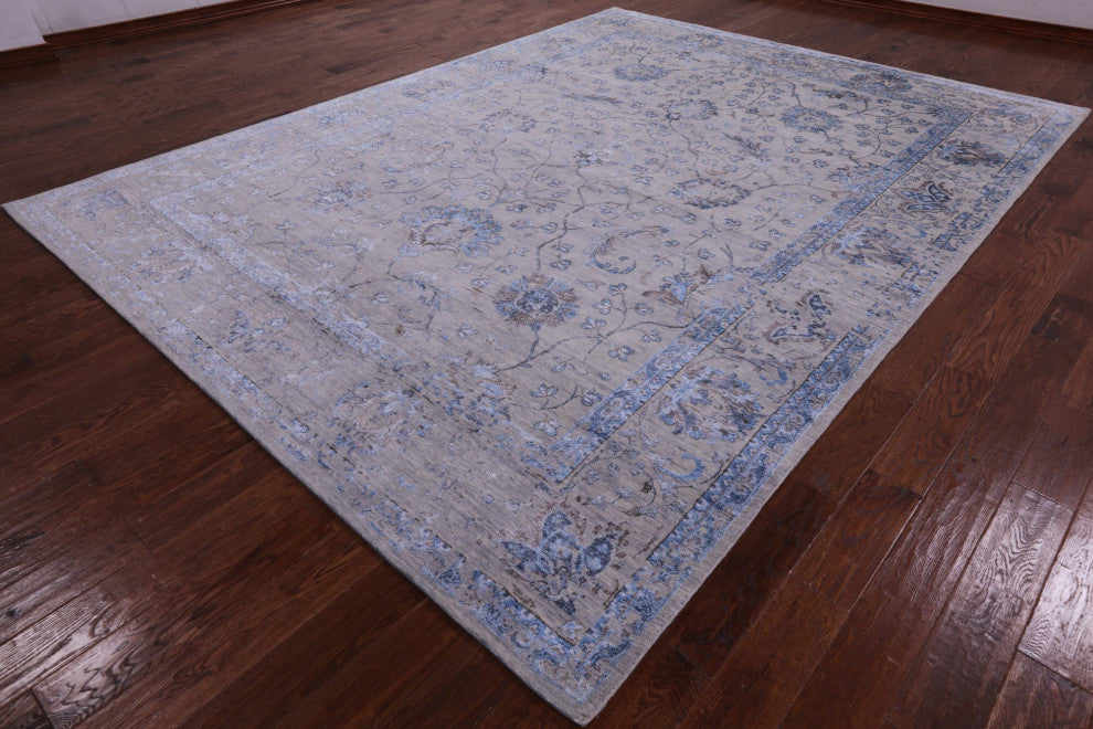 9' 1" X 12' 1" Wool and Silk Persian Hand Knotted Rug Q6215
