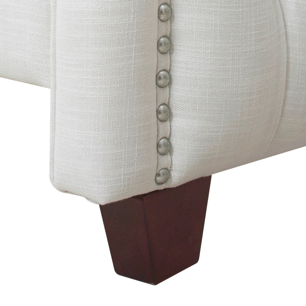 Marcella Upholstered Tufted Shelter Wingback Panel Bed, Antique White Polyester, King