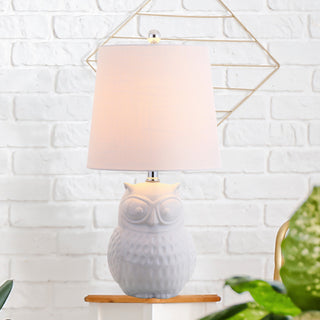 Hoot 20.5" Ceramic Mini Table Lamp, White Owl