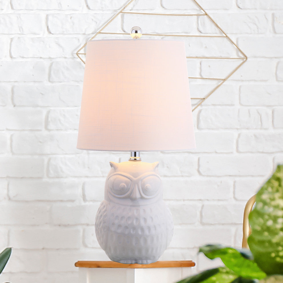 Hoot 20.5" Ceramic Mini Table Lamp, White Owl