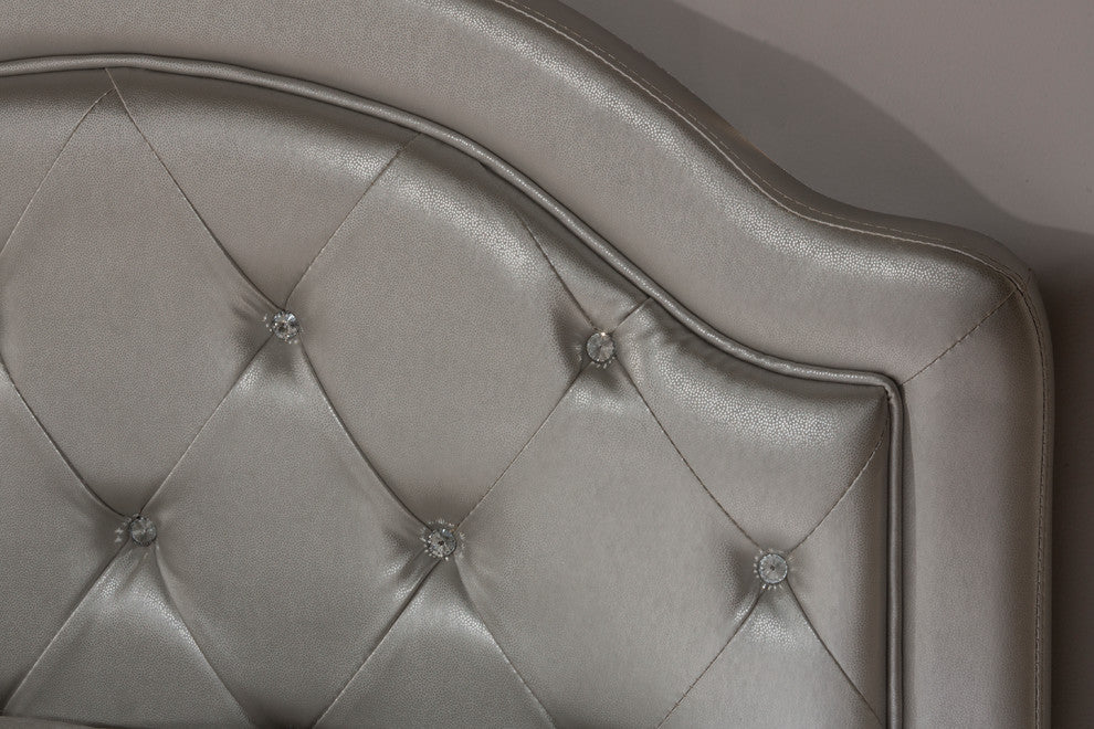 Karley Headboard, Headboard Frame Included, Silver Faux Leather, Full