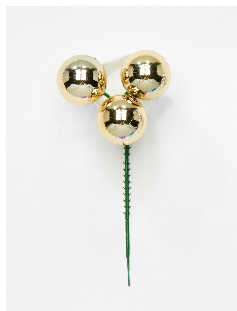 40m Christmas Plastic Ball Pick X 3, Gold  Set Of 12