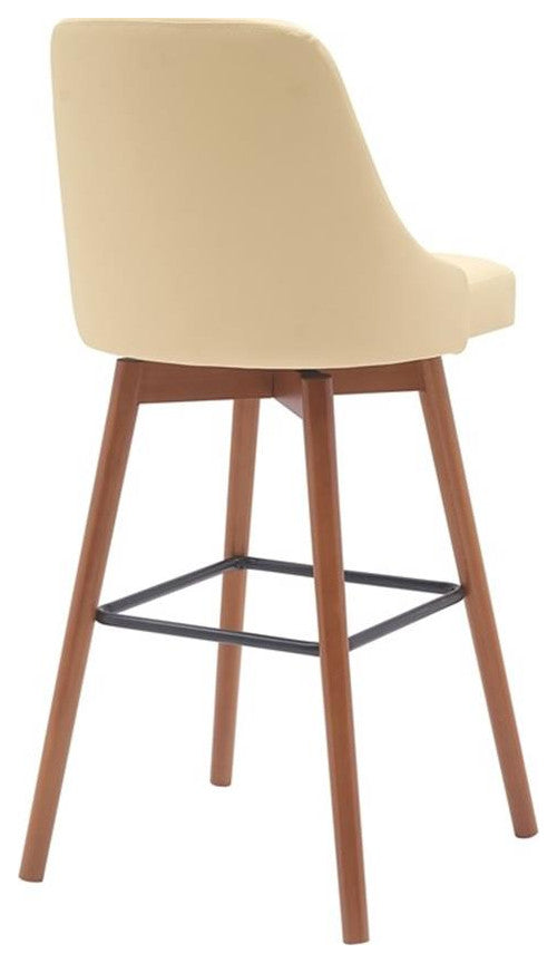 Armen Living Sicily 30" Swivel Wood & Faux Leather Bar Stool in Walnut/Cream