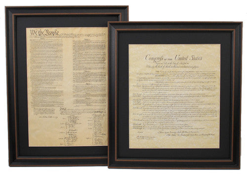 Framed and Matted United States Constitution and Bill of Rights, Set of 2