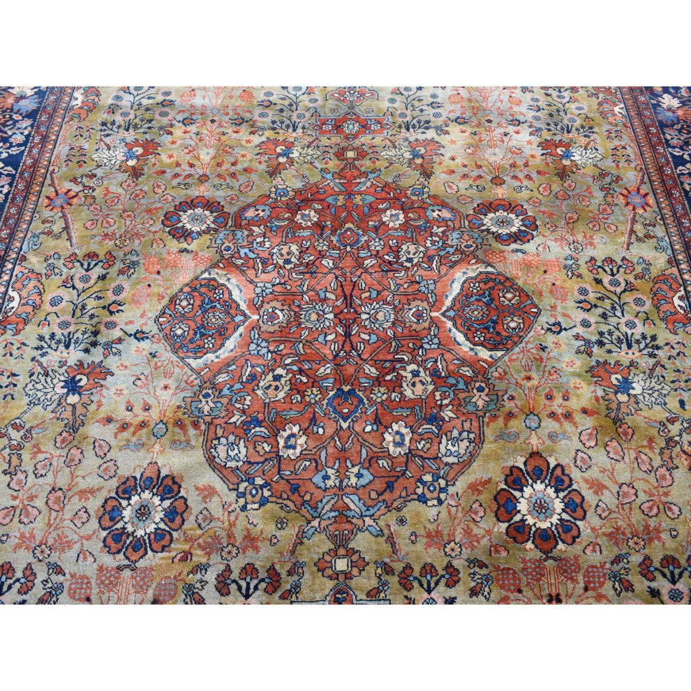 Green, Rare Antique Persian Sarouk Fereghan Hand Knotted Wool Rug, 8'4"x11'6"