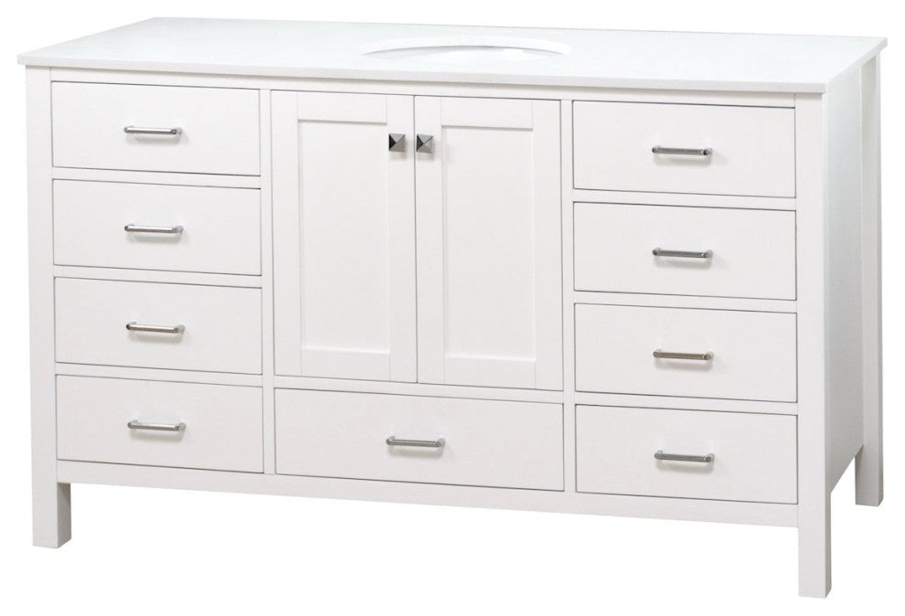 Horizon 60" Single Bathroom Vanity Top, White, Engineered White