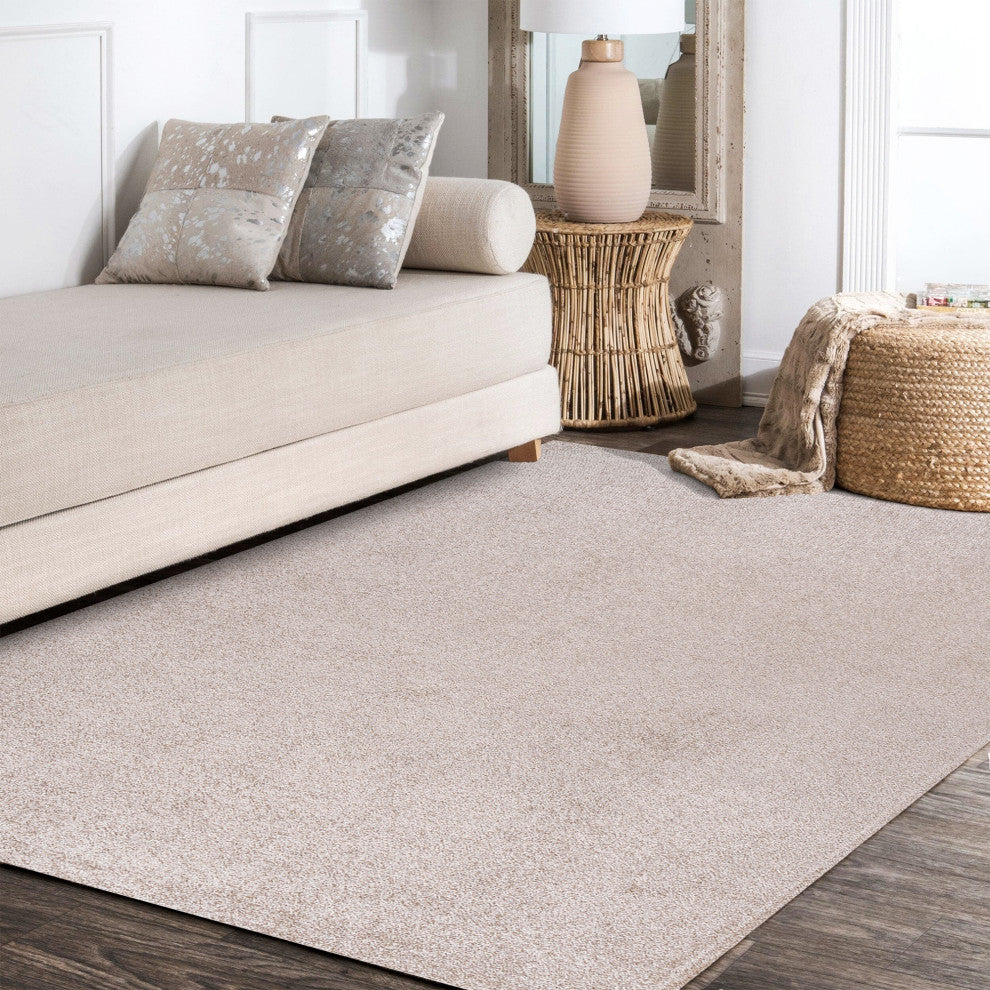 Haze Solid Low-Pile Runner Rug, Beige, 9 X 12