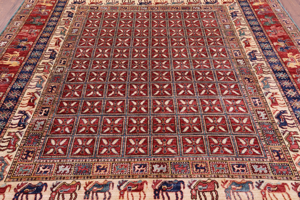 Antiqued Pazyryk Historical Design Handmade Wool Rug 8' 0" X 9' 7" Q7880